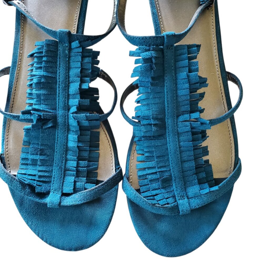 Fioni Turquoise Blue Fringed Sandals Size 9.5 - Picture 3 of 9